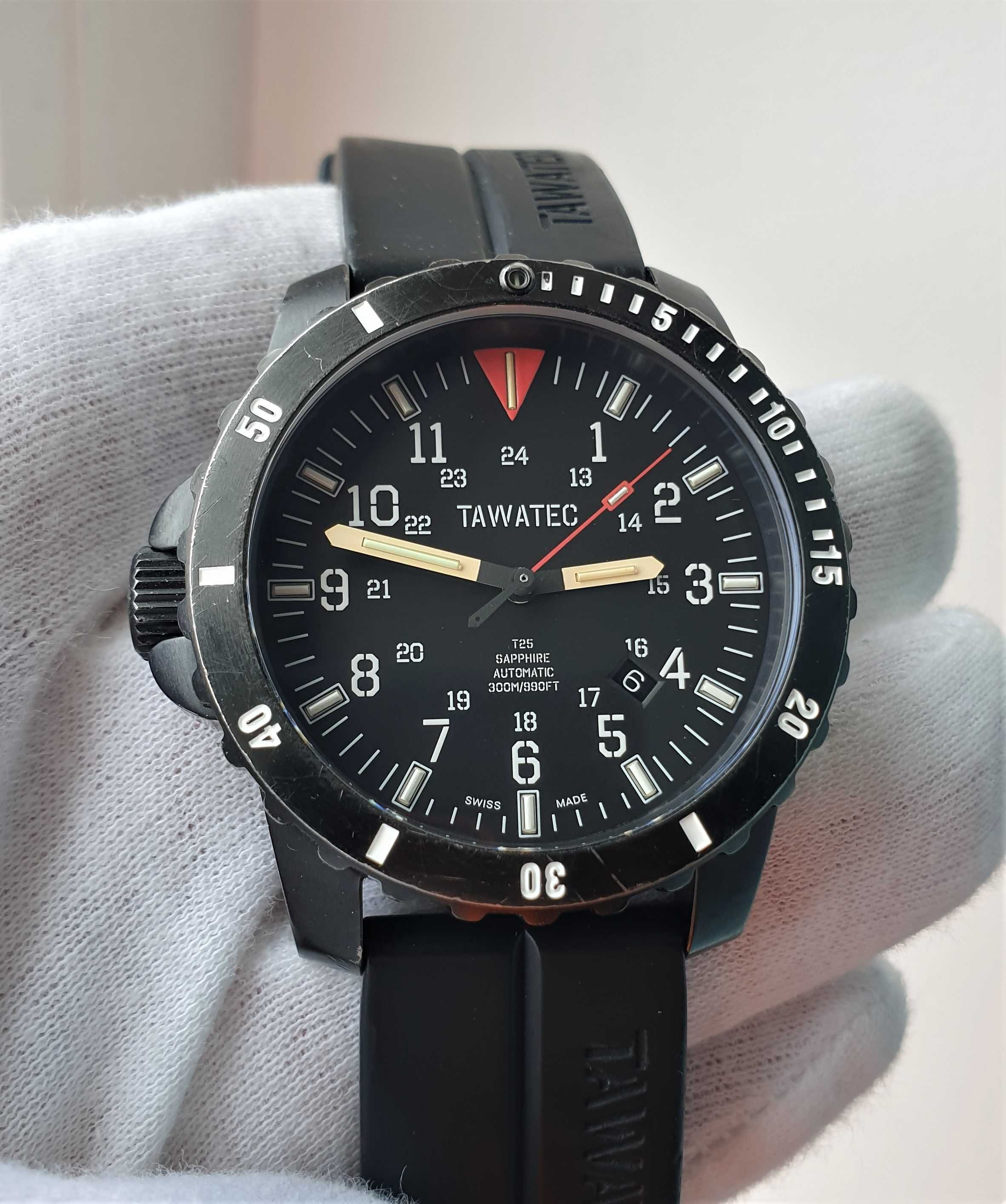 Чоловічий годинник часы Tawatec Black Titan Diver 300m Automatic TWT