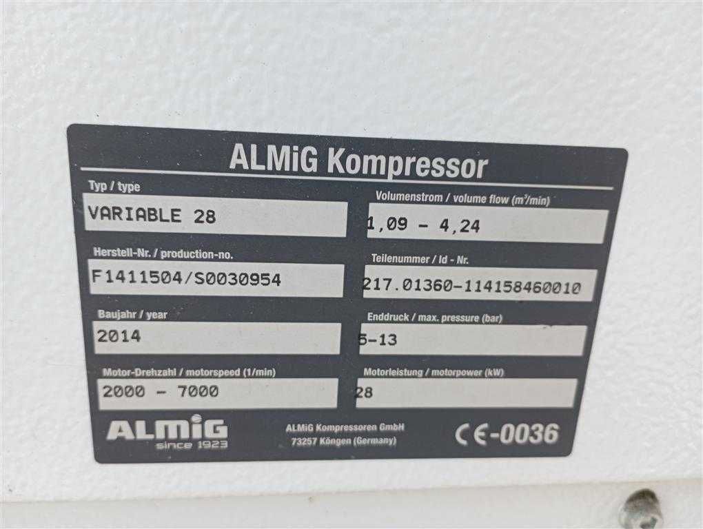 SPRAWNA!!! Sprężarka śrubowa ALUP VARIABLE 28 28kW 4,24m³/min S013742