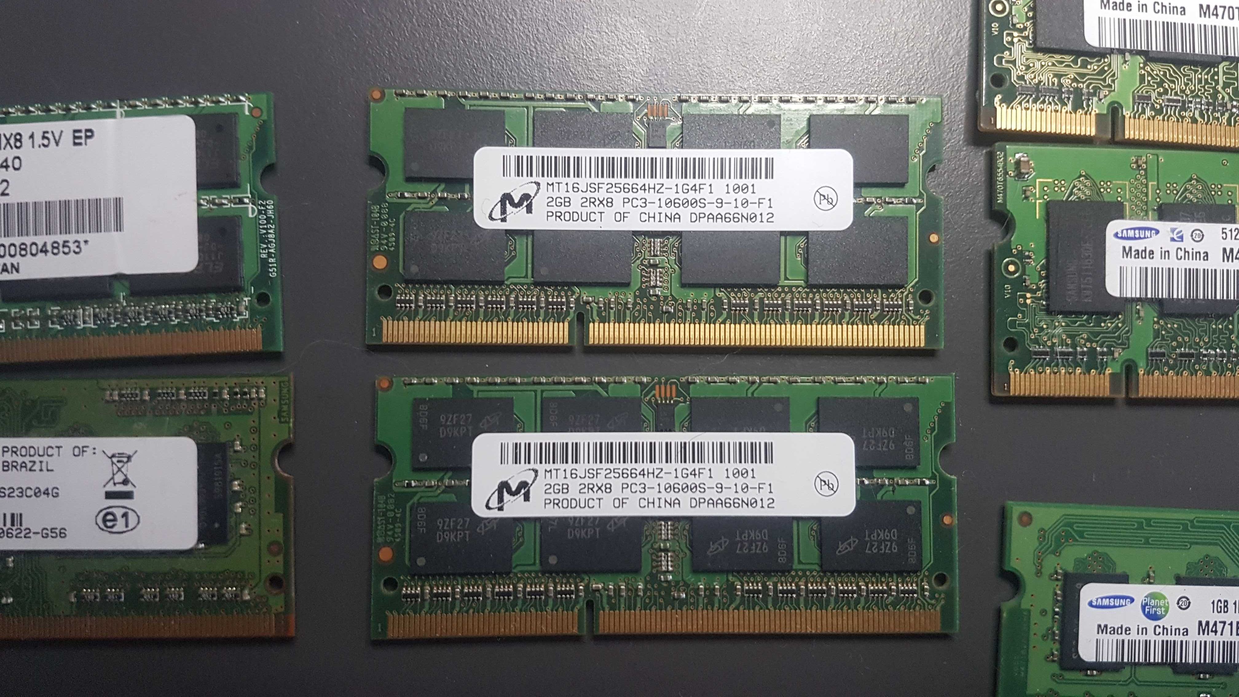 10 Memorias RAM portátil (4 x 2Gb, 3 x 1Gb, 2 x 512Mb e 1 x 256Mb)