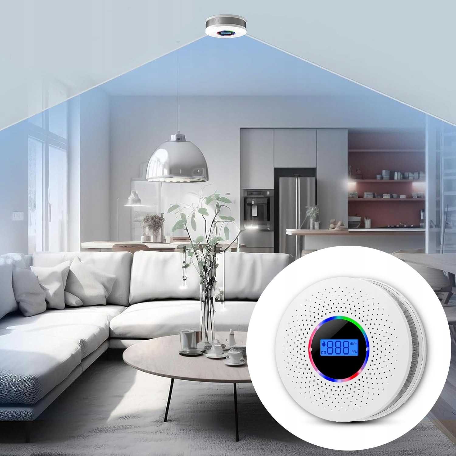 CZUJNIK DYMU 2w1 detektor tlenku węgla LCD certyfikowany ALARM X 2