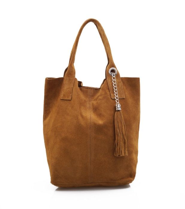 TOREBKA zamszowa worek shopper z saszetką V093 camel