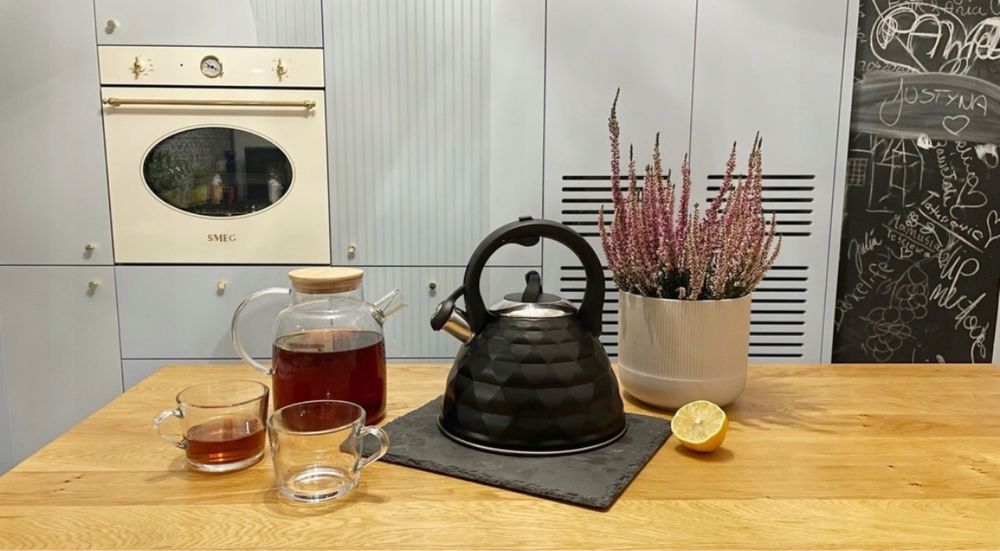 Czajnik Indukcja Gaz Z Gwizdkiem 3L Stal Nierdzewna Czarny Duży