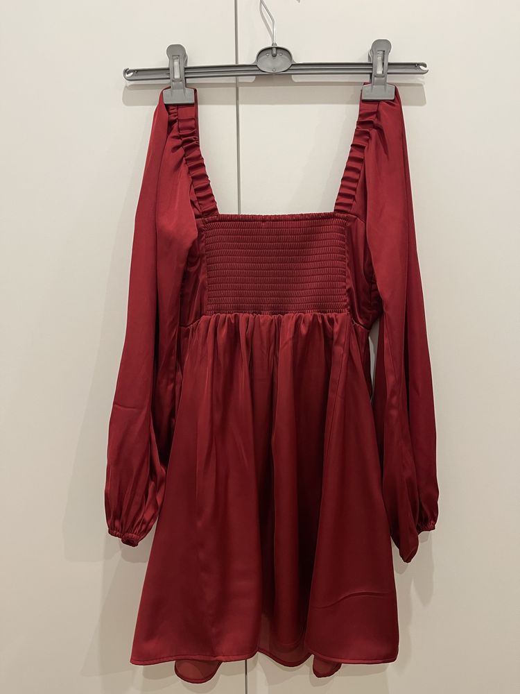 ABERCROMBIE & FITCH Bordowa Satynowa Sukienka Wizytowa, XS