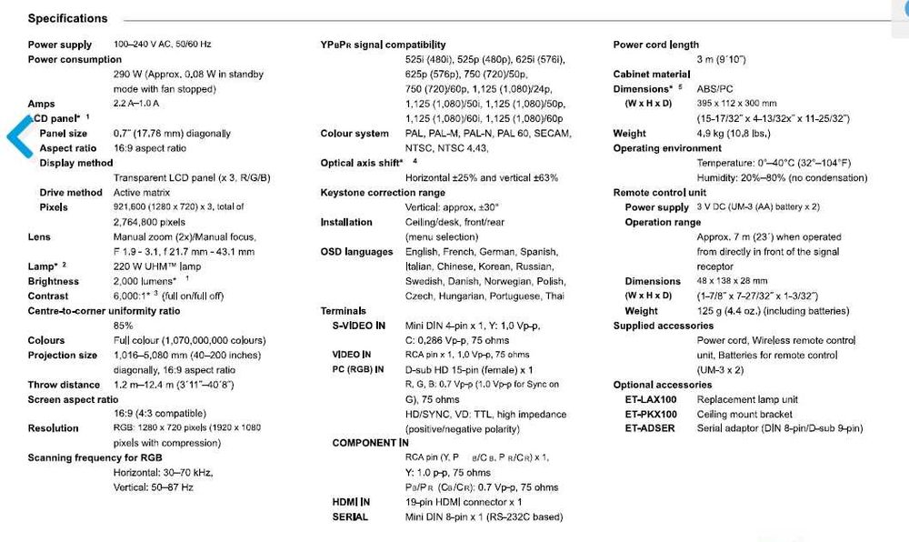 Projetores Panasonic PT-AX100 - 2 UNIDADES