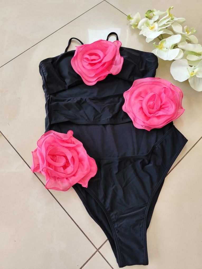 NOWY wyszczuplający XL 42 jedyny zestaw bikini z różami XL 42