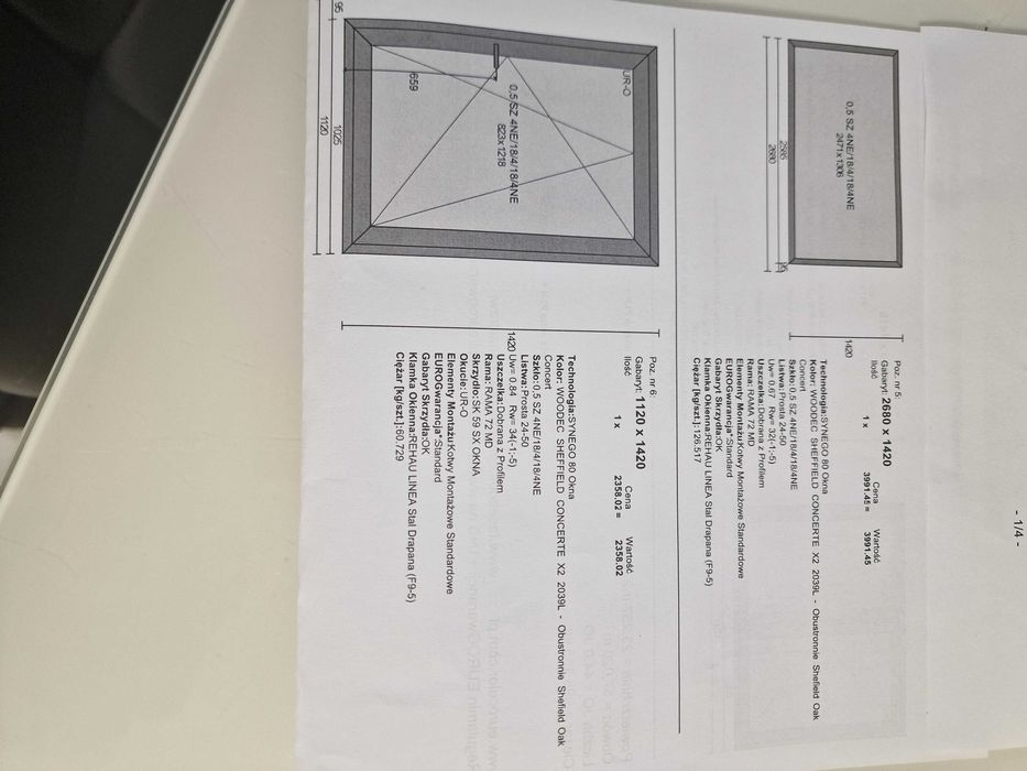 okno dwuskrzydłowe - balkon, fix,  woodec sheffield concerte x2