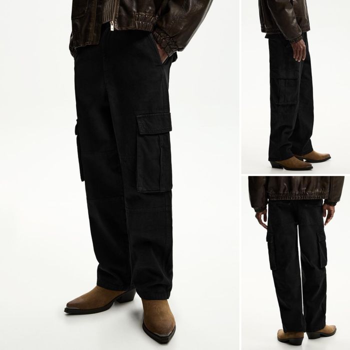 Штани Bershka Cargo Relaxed Fit (W30 / W31 / W32 / W34) чорні чоловічі