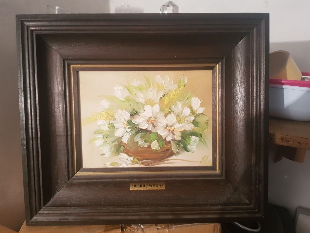 Obraz olejny na płótnie kwiaty 35x40cm Bobrowska