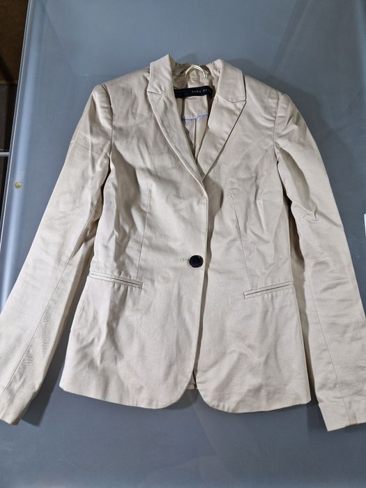 Zara Basic Elegancka Marynarka Beżowa Rozmiar XS