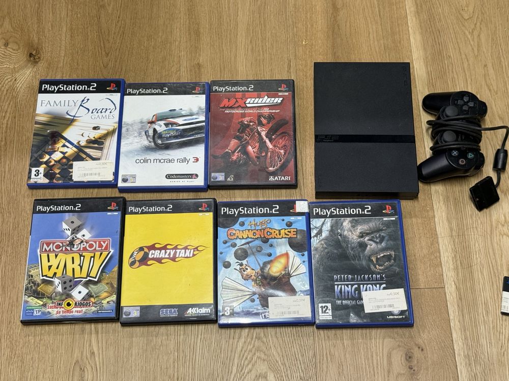 Playstation 2 com jogos, comando e cartao de memoria