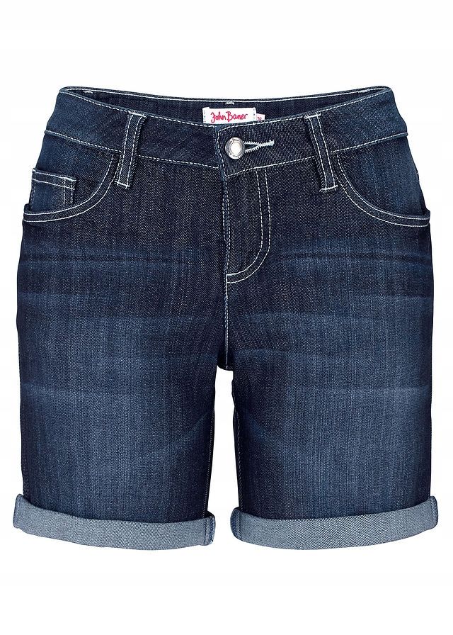 bonprix granatowe jeansowe krótkie spodenki damski ze stretchem 44/46