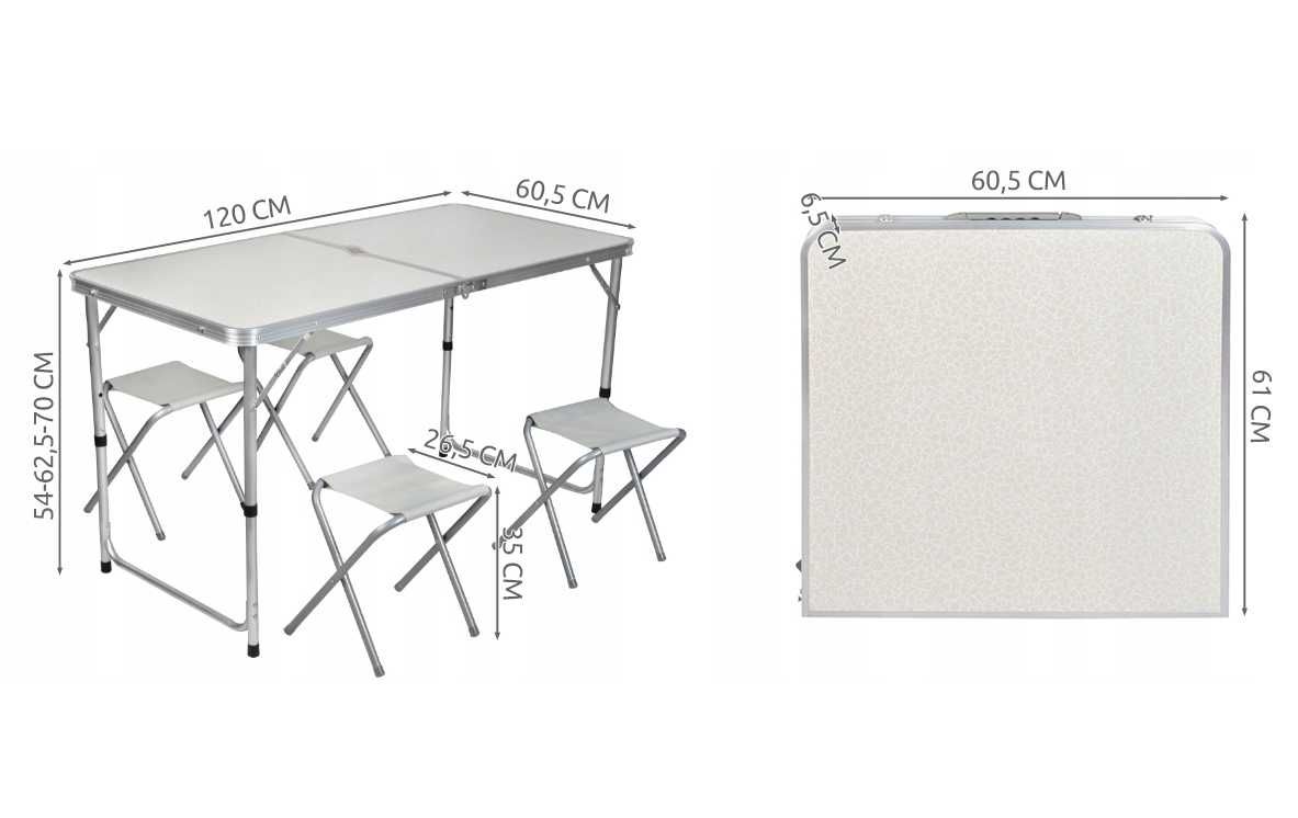 Stolik + 4 krzesła składane ZESTAW TURYSTYCZNY KEMPINGOWY kolory