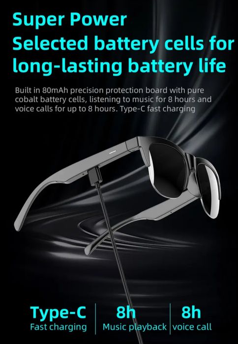 Бездротові розумні окуляри з вбудованим підключенням, мікрофоном