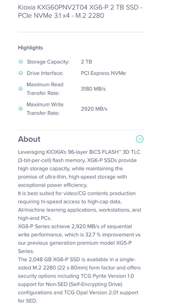 Disco ssd/Nvme 2TB m.2 pci-e gen3x4 kioxia 2tb kxg60pnv2t04