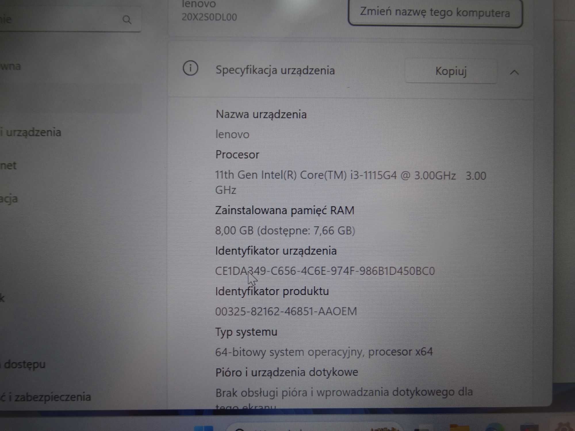 Laptop Lenovo ThinkPad L14 Gen2 Intel i3 11GEN 8GB 256GB SSD - tanio