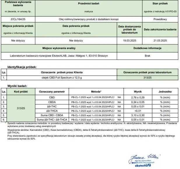 Olejek CBD 12% bez izolatu Full Spectrum