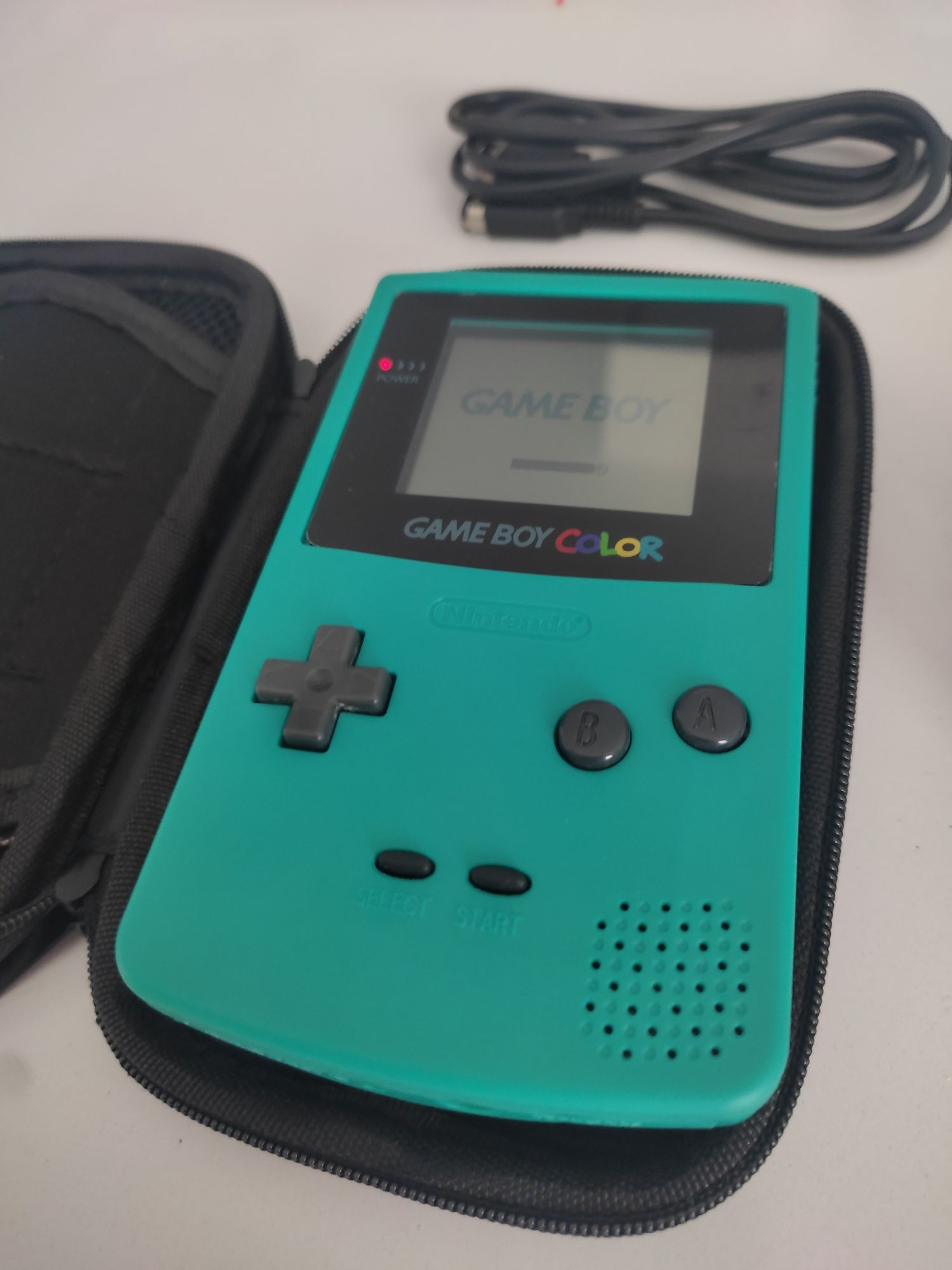 Pack Gameboy color azul com jogos carregador cabo link e bolsa