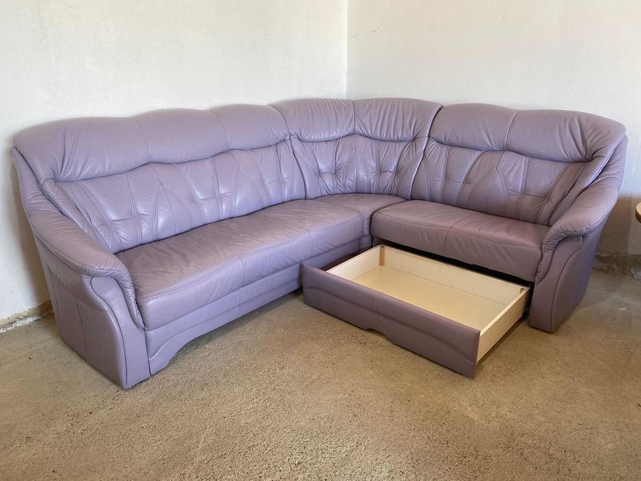 Шкіряний кутовий розкладний диван з натуральноі шкіри