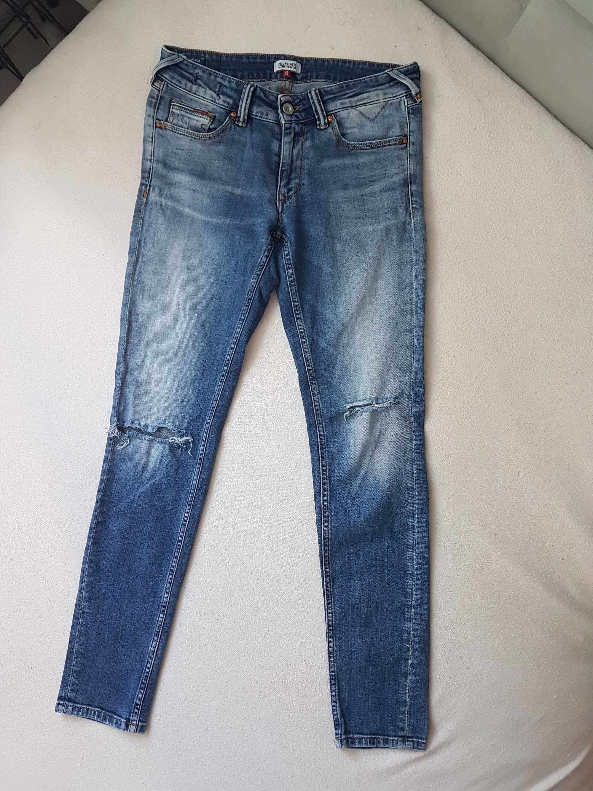 Spodnie jeansowe skiny z dziurami na kolanach w28 l30 Tommy Hilfiger