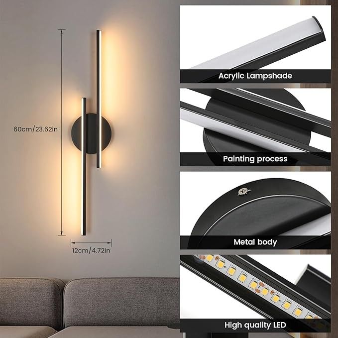 Lampa ścienna LED 24 W czarna, nowoczesna 3000 K ciepła biel