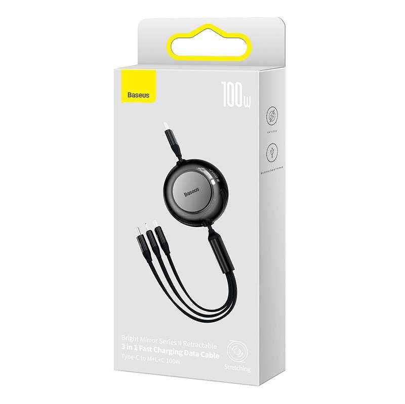 Baseus Mirror 2 Zwijany Kabel 3w1 USB C - micro/Light/C 100W 1.1m Wawa