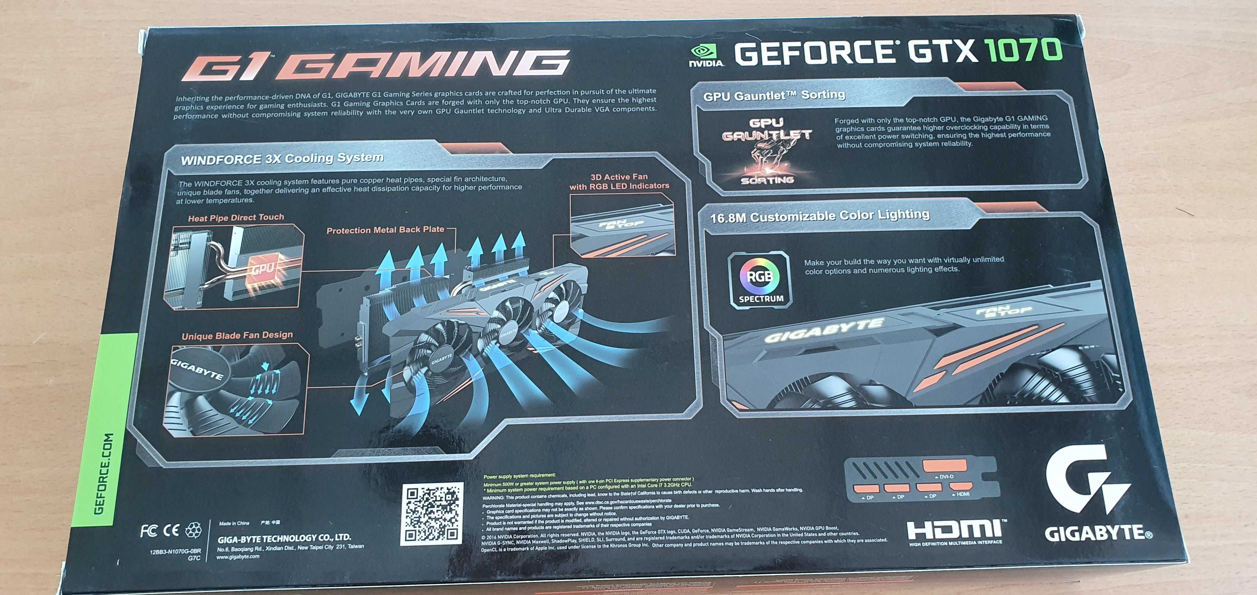 Gráfica Gigabyte Nvidia GTX 1070 G1 Gaming 8GB GDDR5X / 256 Bit PCIE3