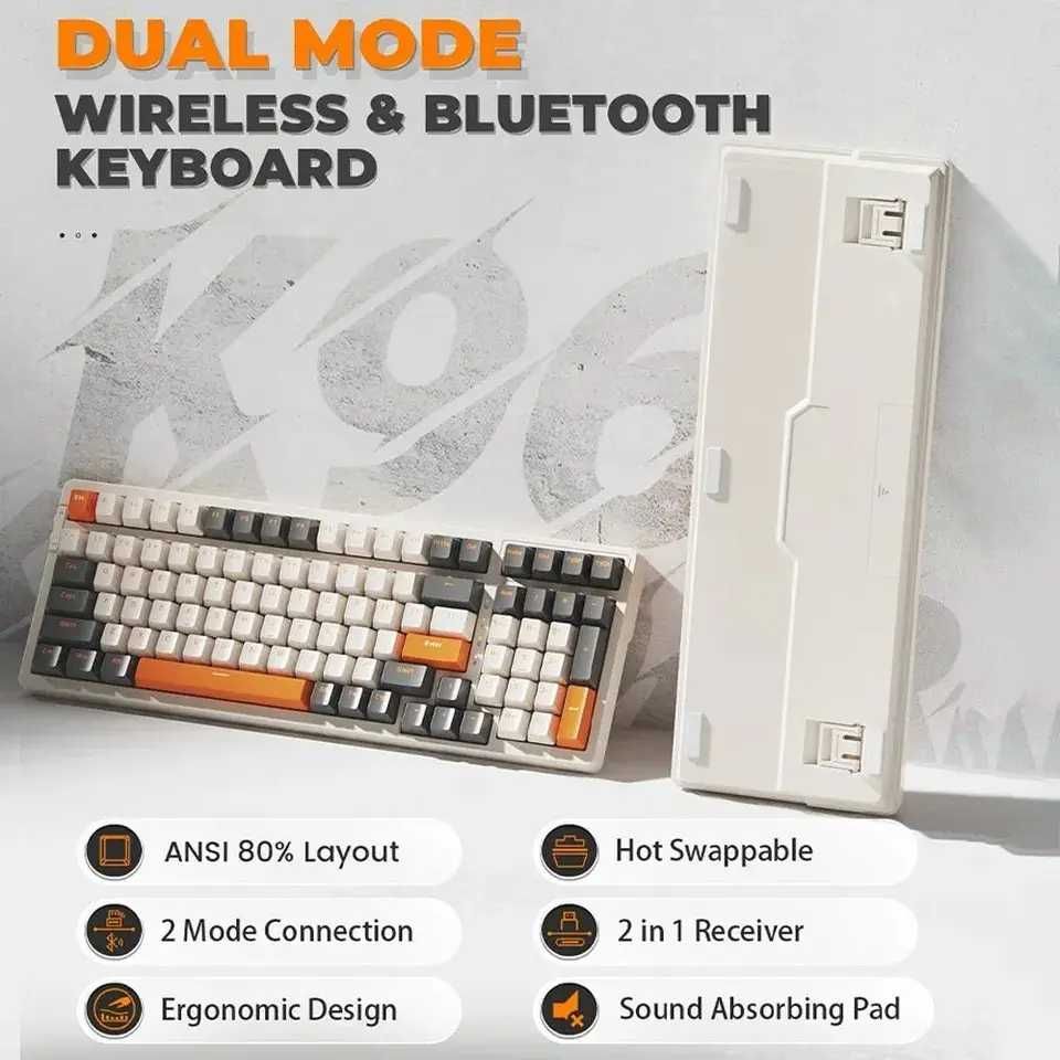 Нова Ziyoulang K96 Механічна бездротова клавіатура, 2.4Гц,Bluetoth