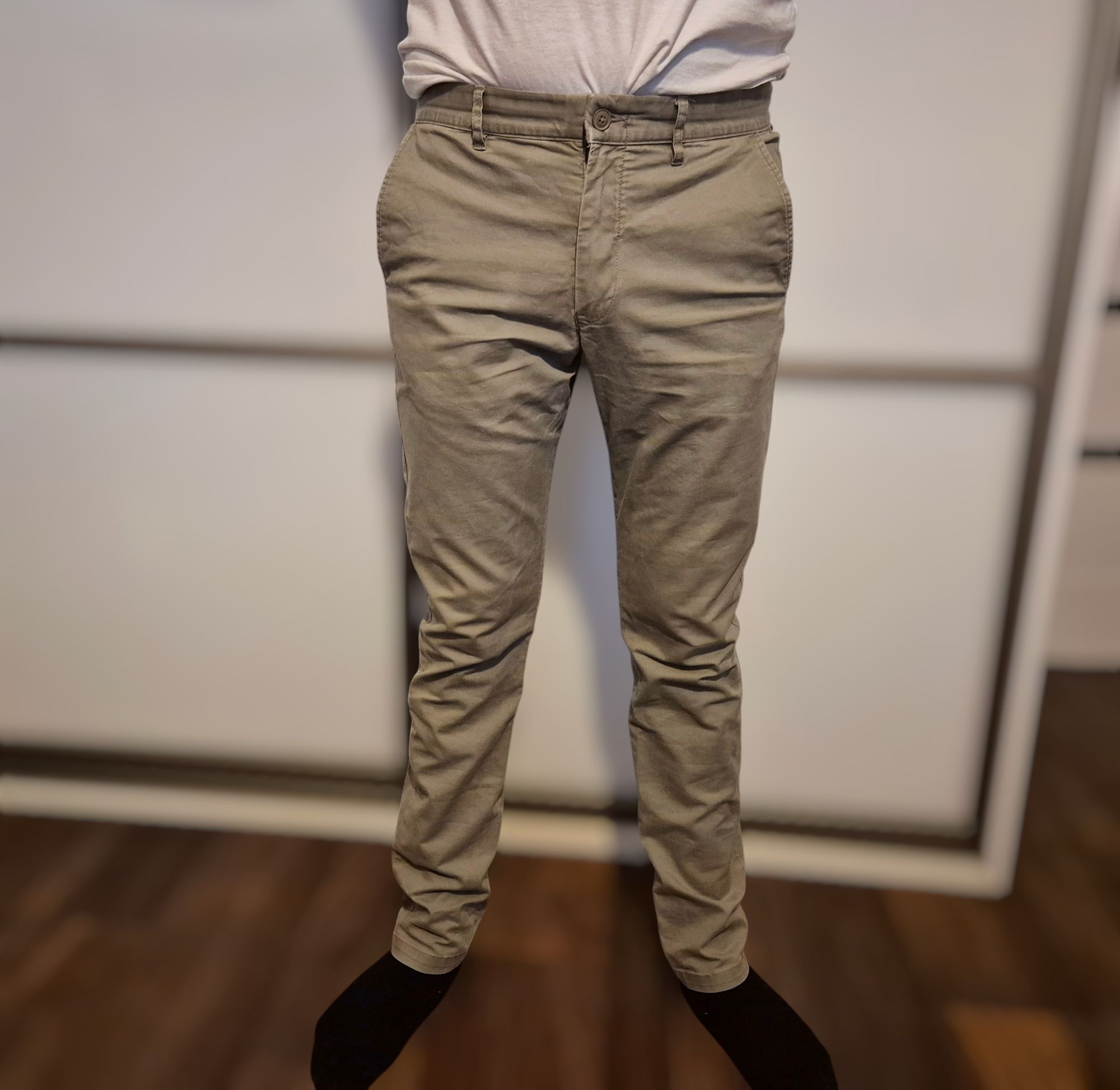 Spodnie męskie beżowe khaki H&M 98% bawełna