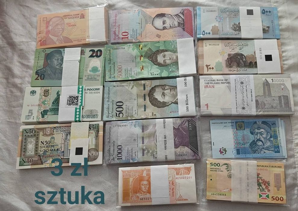 Banknoty mix z świata 3 zł sztuka