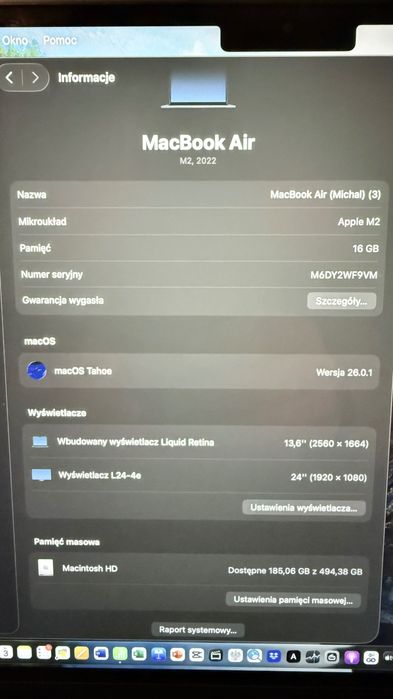 Apple MacBook Air 13,6" 2022, M2 16GB RAM 512GB Dysk macOS Północ