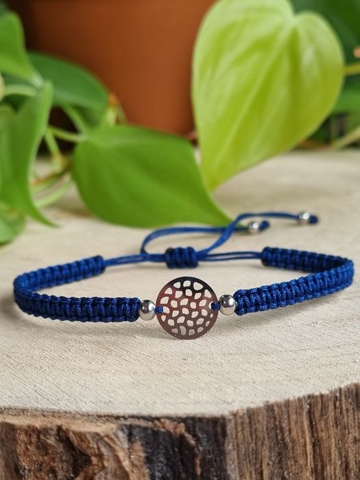 Granatowa bransoletka ażurowa zawieszka makrama handmade