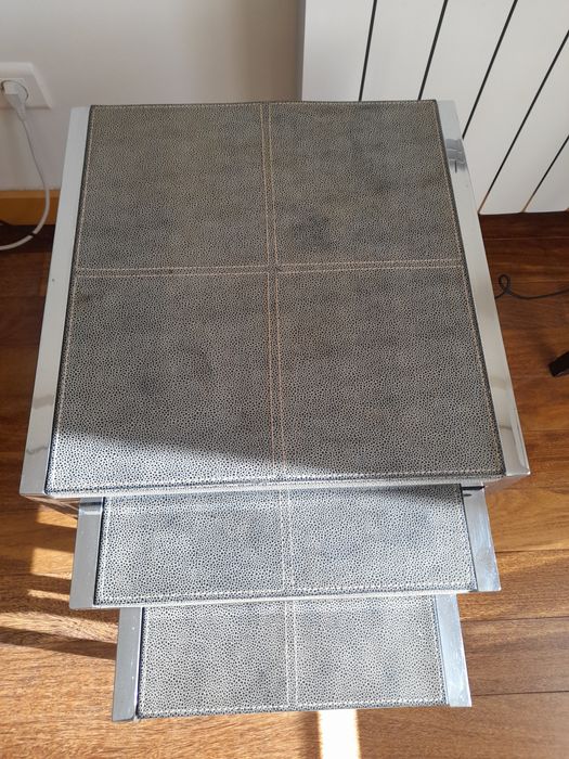 Conjunto de 3 Mesas de Apoio | Mesas Ninho | Metal e Efeito Pele