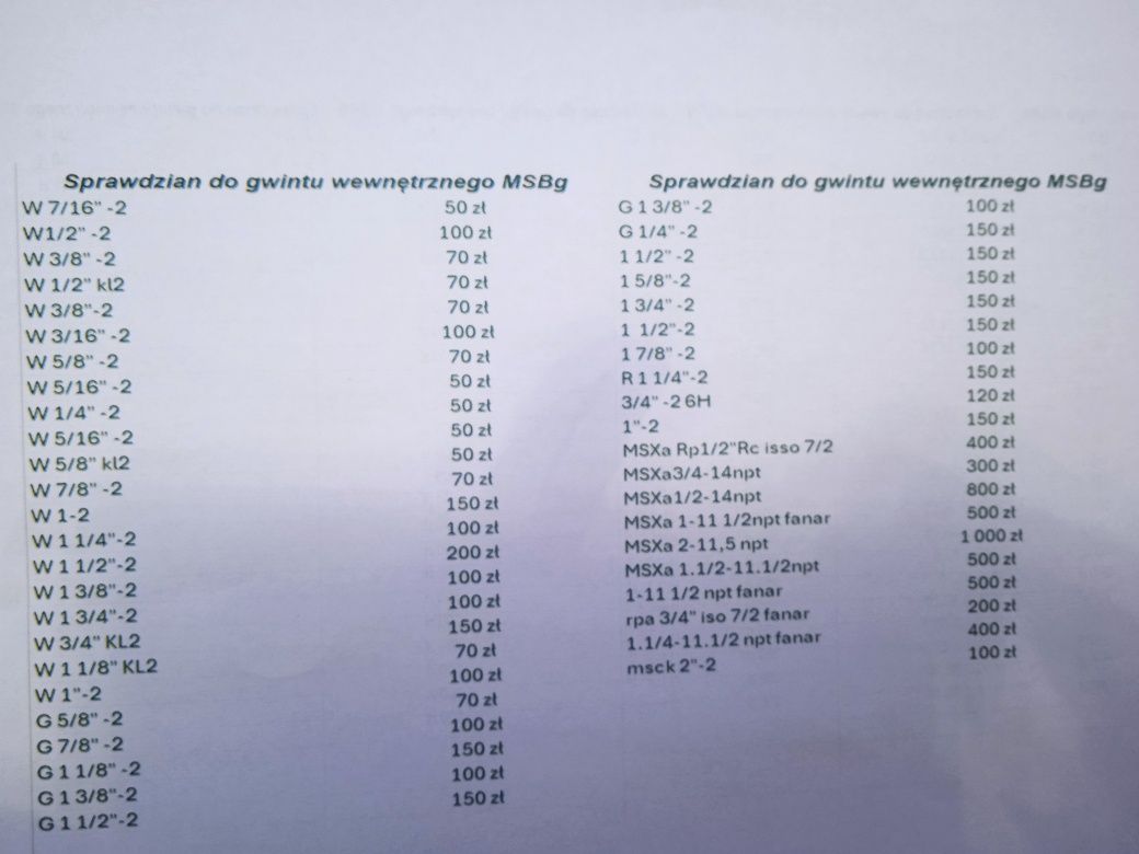 Sprawdzian do gwintu zewnętrznego wewnętrznego calowy tokarka