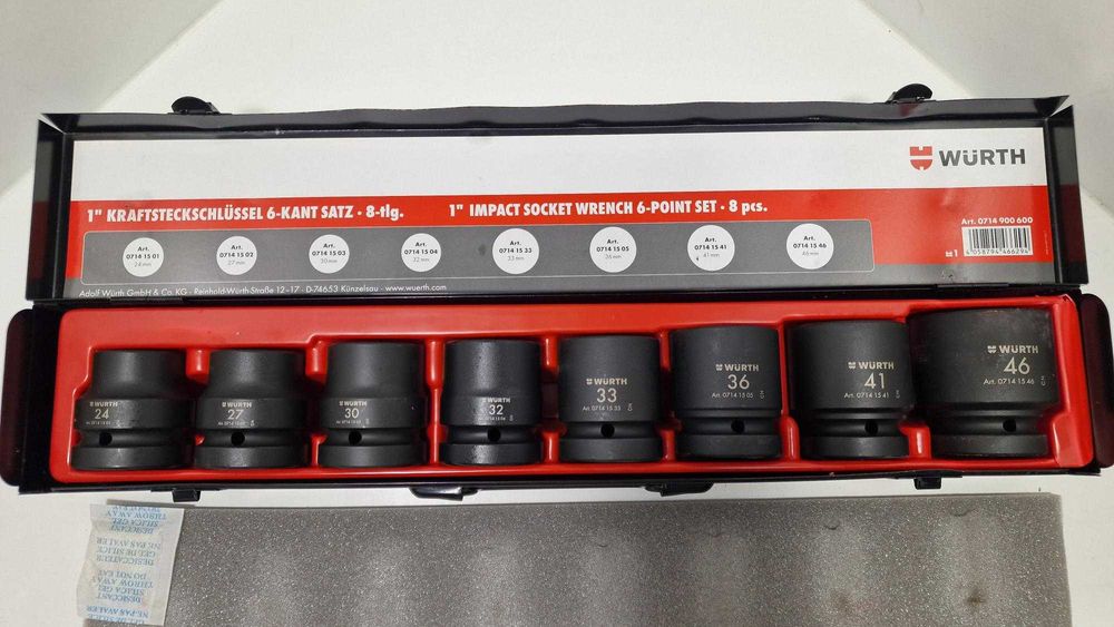 NOWY zestaw nasadek udarowych 1" HEX 8 el. Würth Komis Madej Czeladź
