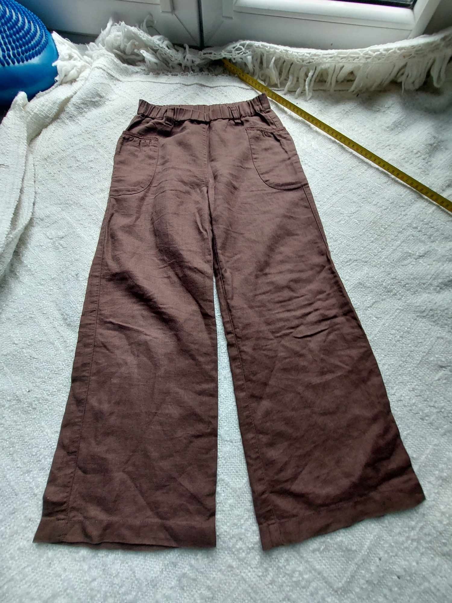 Spodnie lniane,  len 122 brązowe h&m