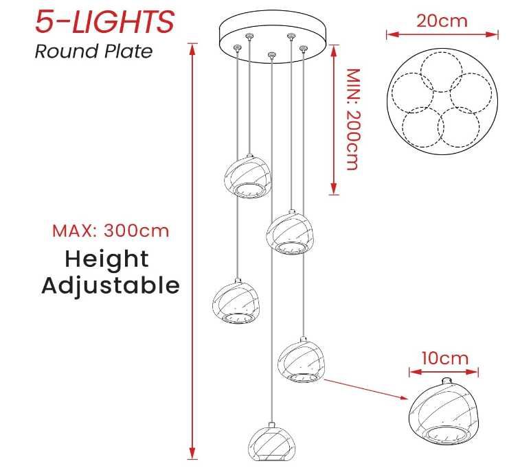 Lampa wisząca 5 kryształowych kuli