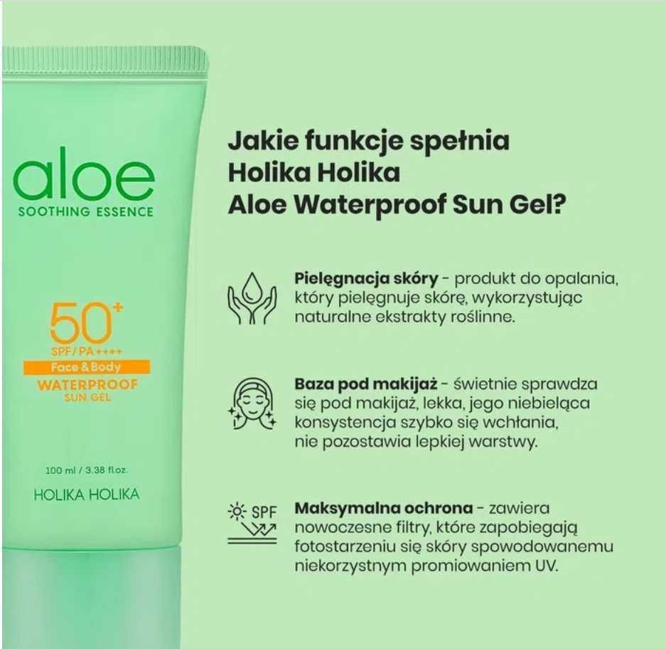 Holika Holika Aloe Waterproof Sun Gel SPF50 żel do twarzy wodoodporny