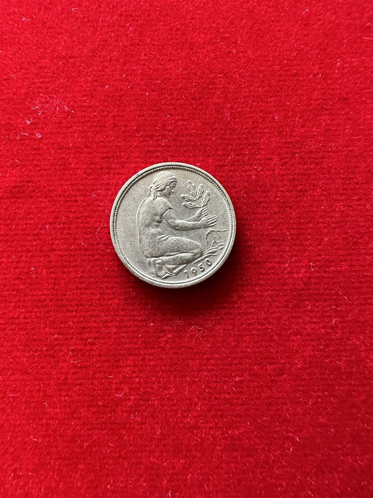 Moeda Rara de 50 Pfennig de 1950 - Cunhagem ”D” / Alemanha