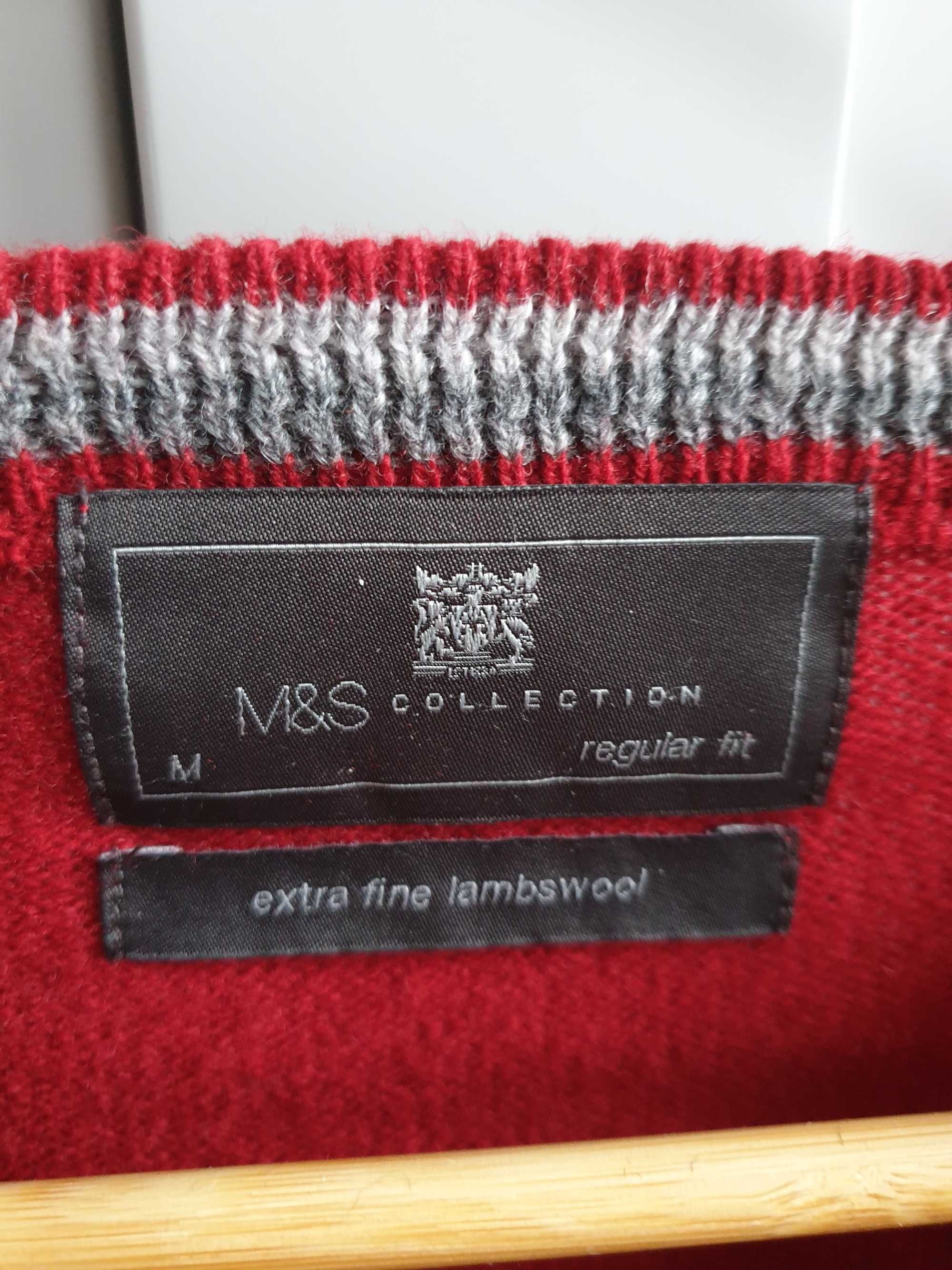 Wełniany czerwony sweter męski damski M 40 M&S 100% wełna jagnięca