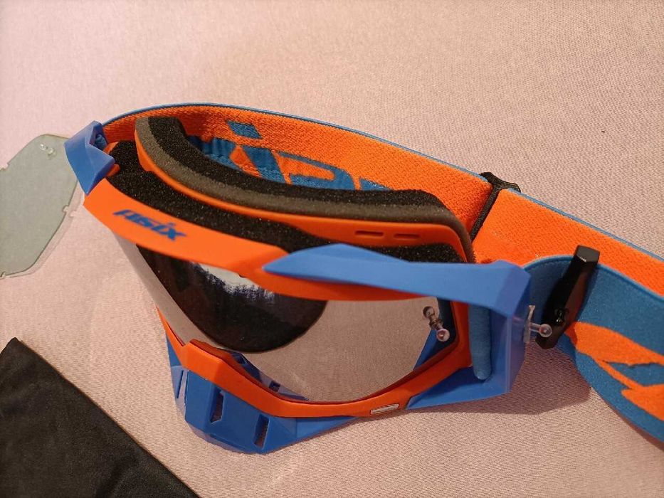 GOGLE Cross Quad ATV Niebieskie LUSTRO Etui Microfibra