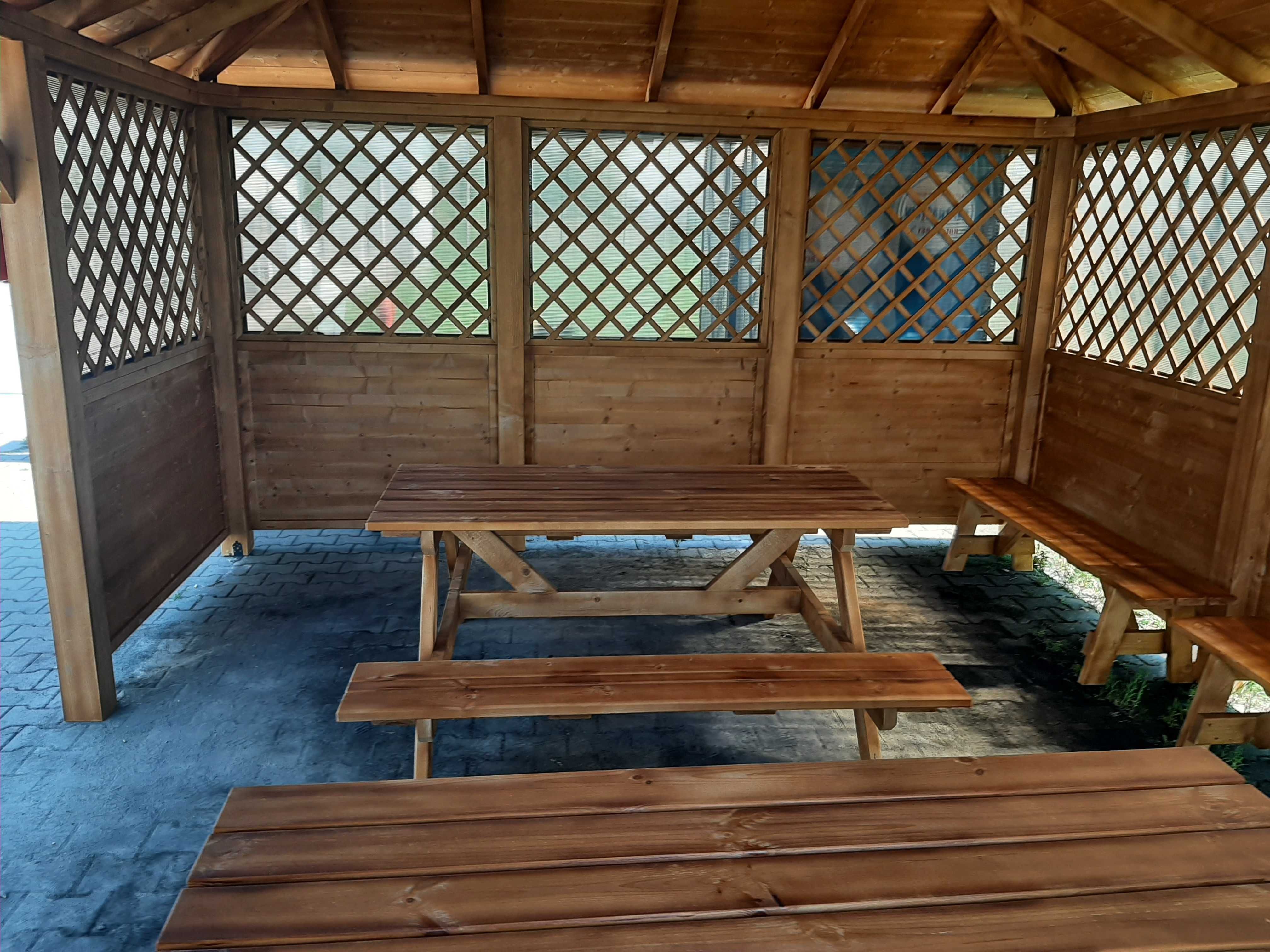 Ławostół drewniany 1,6 m, stół i ławki do ogrodu. Szybka realizacja.