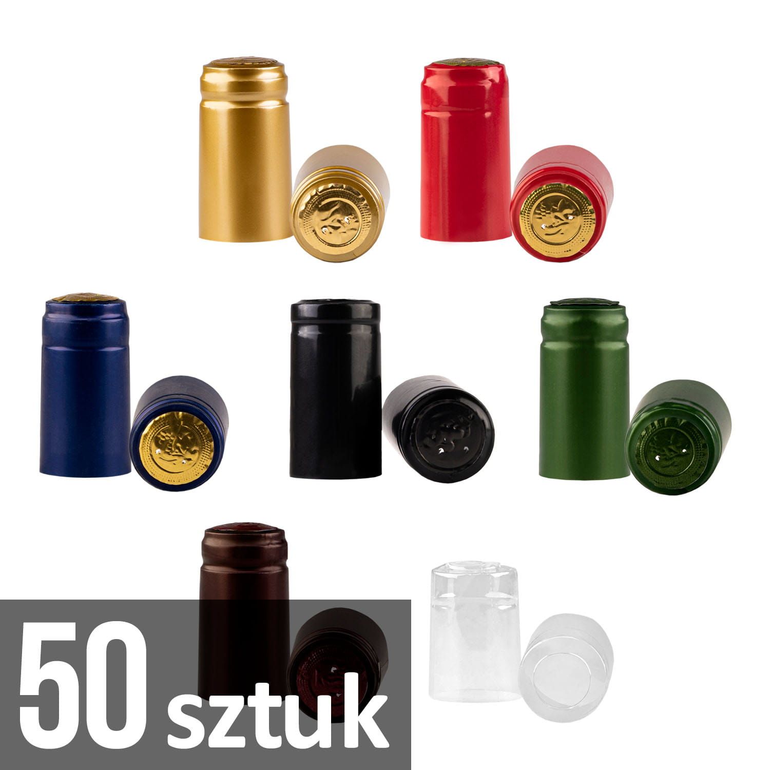 50x kapturki termokurczliwe 31/56 mm do butelek na nalewki wino sok