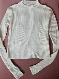 S H&M sweterek crop top krótki bluzka prążki prążkowany kremowy ecru S