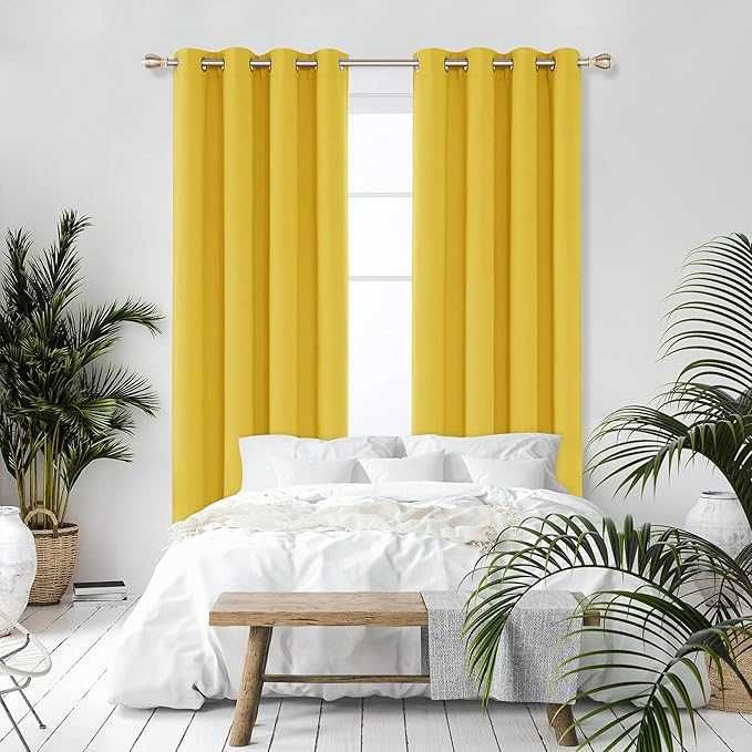 Zasłony Termiczne Zaciemniające Zestaw 2 szt, 240 x 135 cm Musztardowe