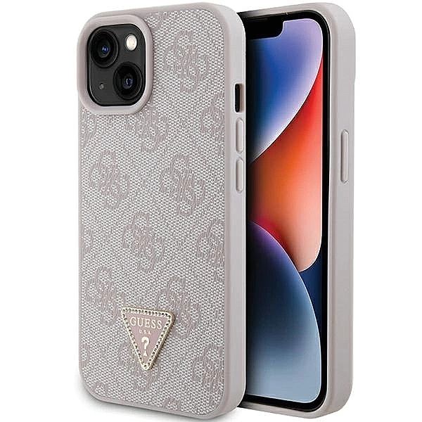 Etui Guess Leather 4G Triangle Strass do iPhone 15 - różowe