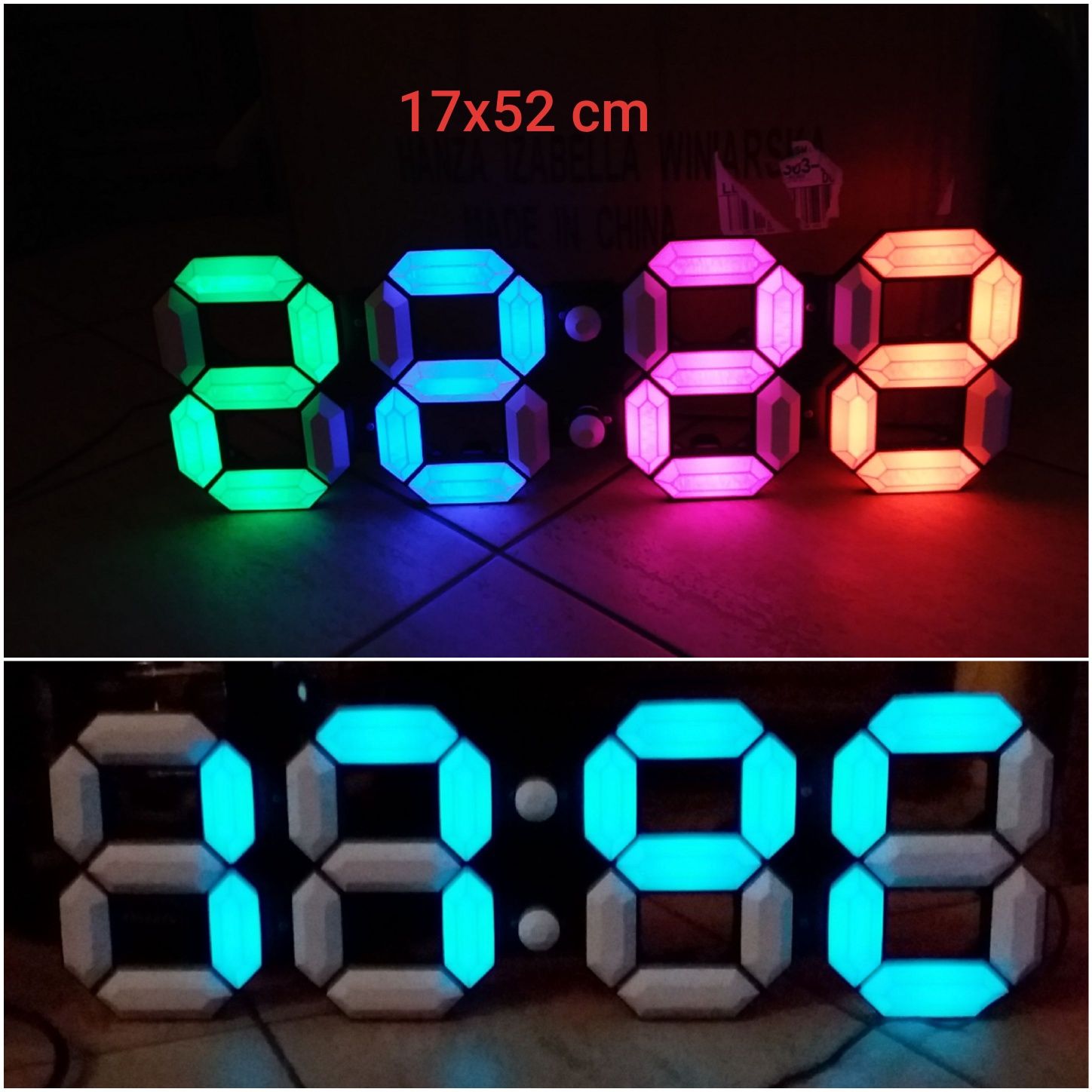 Nowy, duży, wielokolorowy zegar LED 17x52cm + temperatura