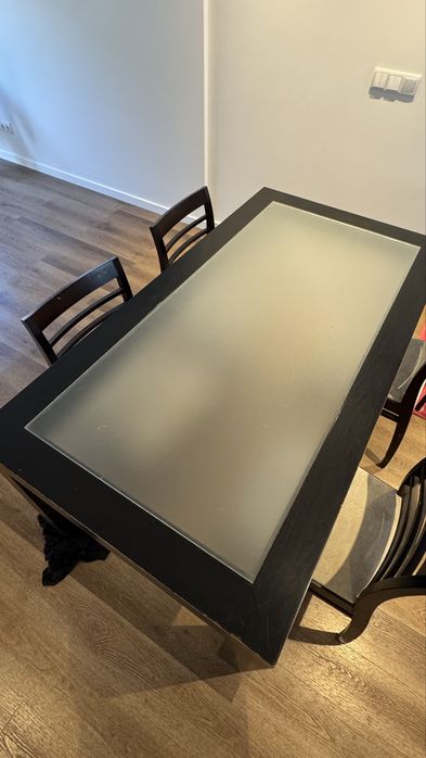 Mesa de Madeira Maciça Tampo em Vidro