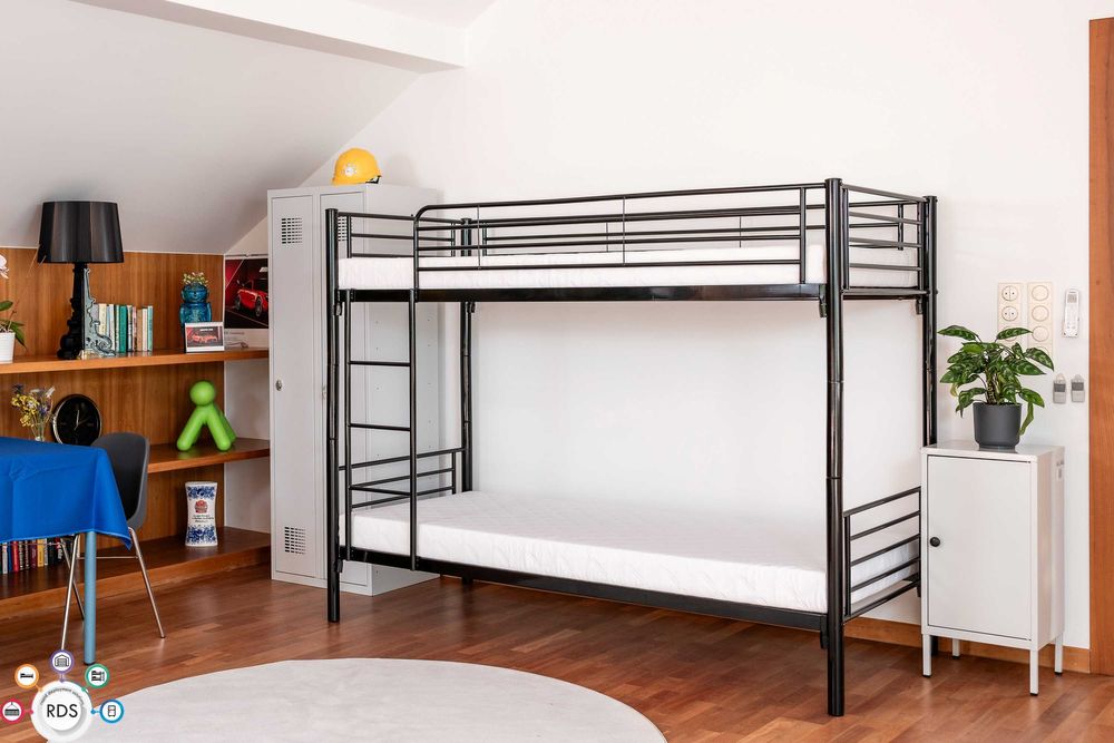 ŁÓŻKO PIĘTROWE metalowe ROZKŁADANE 2w1 90x200 cm + 2 MATERACE komplet