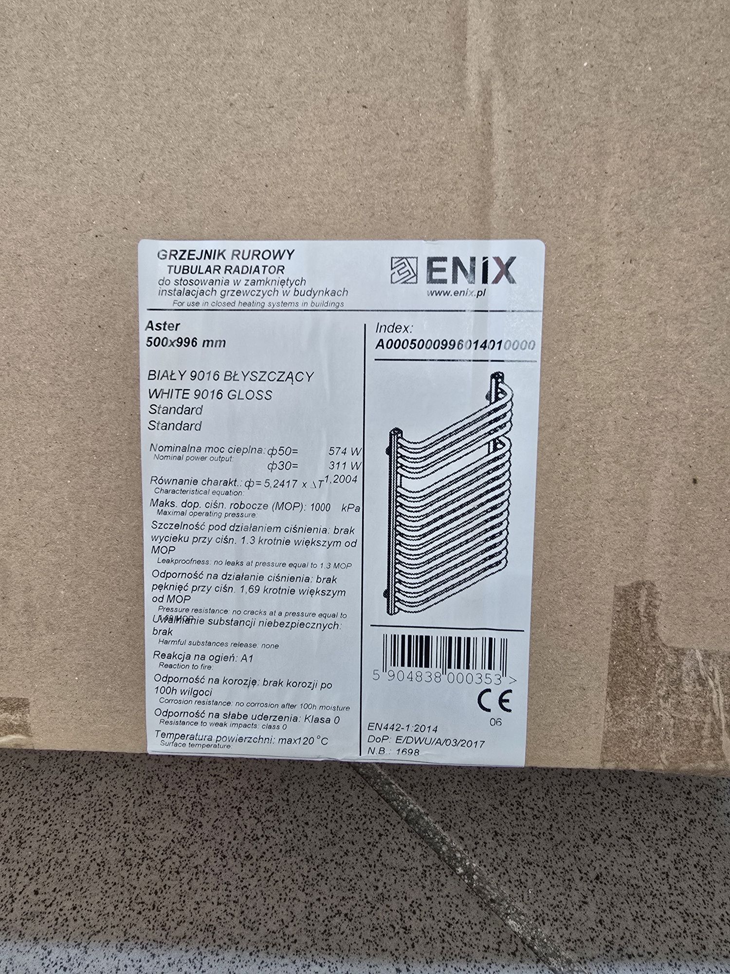 Grzejnik enix aster 500x996 mm 600w biały + termostaty