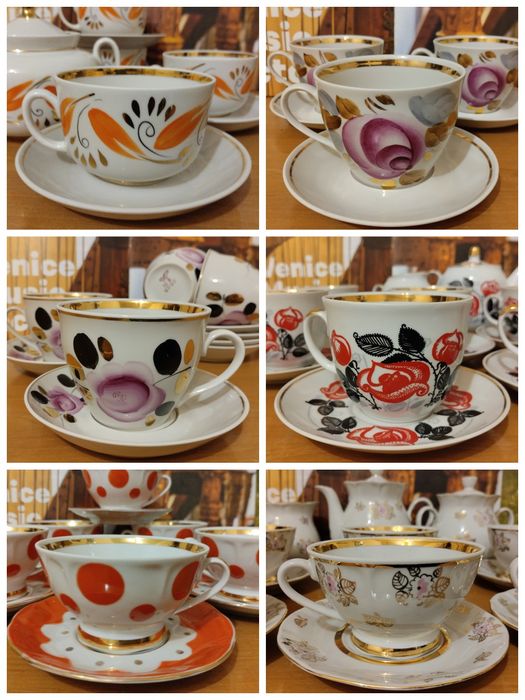 Чайные пары фарфор, чашка, блюдца, сахарница,